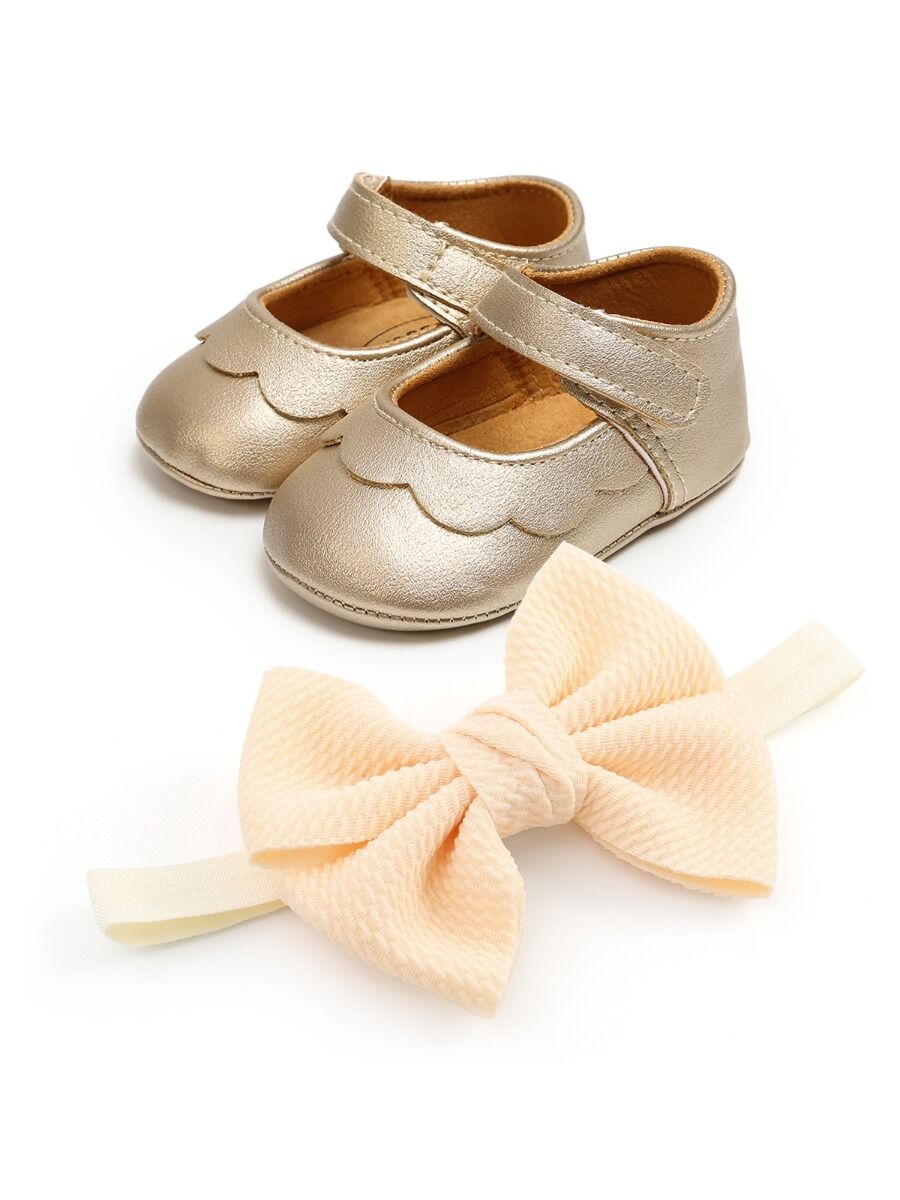 Soft Shoes With Bowknot headband- Baby Girl