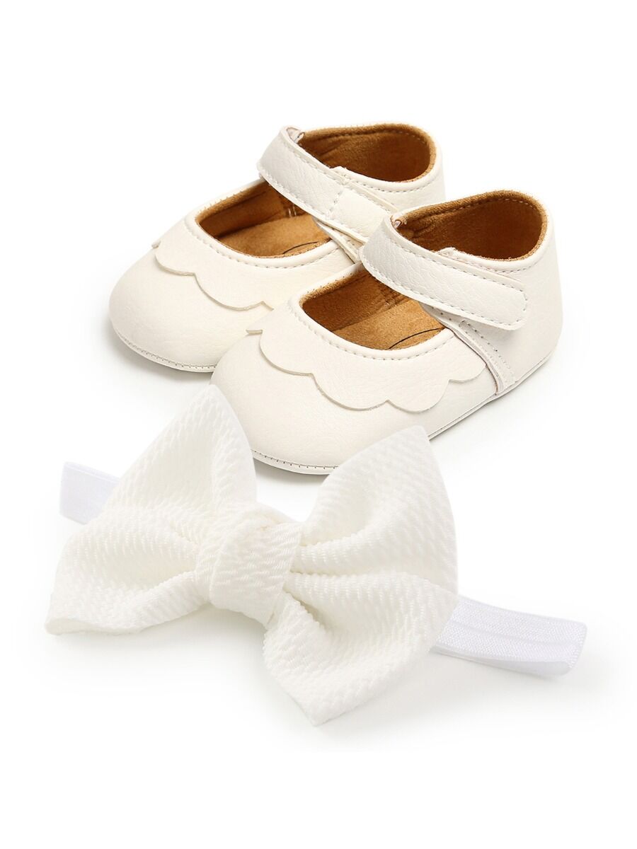 Soft Shoes With Bowknot headband- Baby Girl