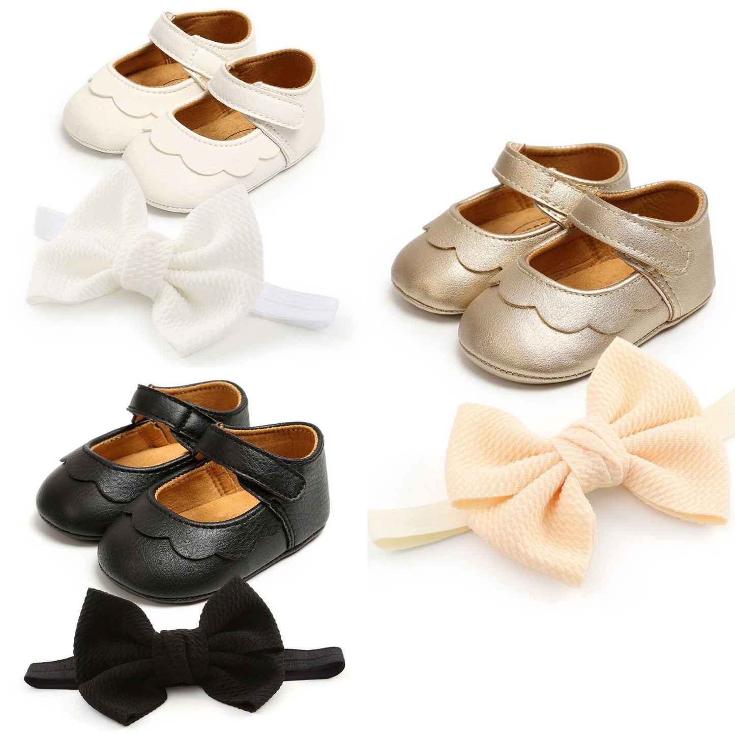 Soft Shoes With Bowknot headband- Baby Girl